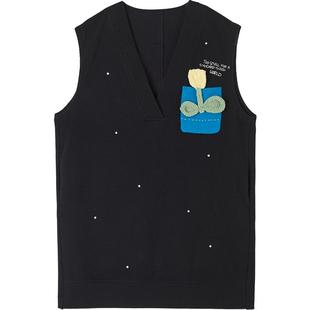 URLAZH有兰春秋新款复古黑色气质宽松钩花针织背心连衣裙