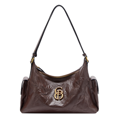 皮尔卡丹女包真牛皮hobo吐司包