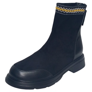 宽胖脚肥大码女鞋41-43短靴2025秋冬新款复古森系低跟弹力靴60193