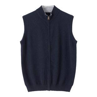 马甲背心男100纯羊绒衫秋冬针织宽松半高领拉链开衫毛衣外套坎肩
