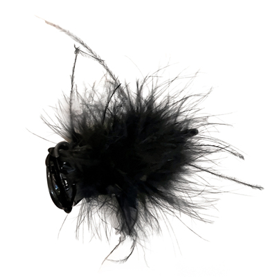 高端黑色丸子头羽毛抓夹高级感