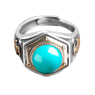 10*10 圆形戒托空托S925纯银戒指空托男款复古镶嵌绿松石蜜蜡戒托