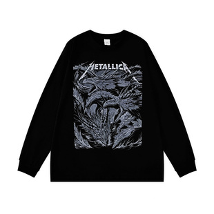 Metallica金属乐队印花纯棉长袖T恤男女生摇滚高街风黑色上衣春秋