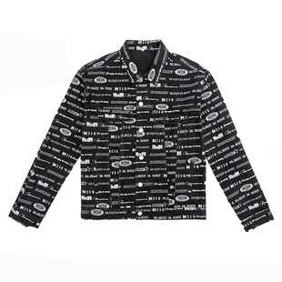 MEDM牛仔外套男潮牌欧美街头黑色宽松满印秋季嘻哈潮流牛仔衣夹克