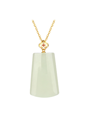 18k金和田玉平安无事牌吊坠女款