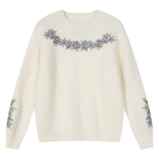 MEDM 花卉马海毛休闲圆领毛衣秋冬潮牌情侣装宽松保暖慵懒针织衫