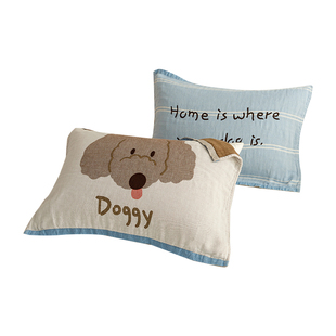 纯棉AB面枕巾一对装全棉四层纱布女生可爱枕头巾加宽加大双面可用