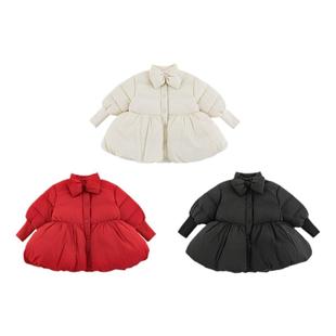 幼悠女童杜邦三防蝴蝶结羽绒服中长款冬季俏皮可爱泡泡袖立领外套