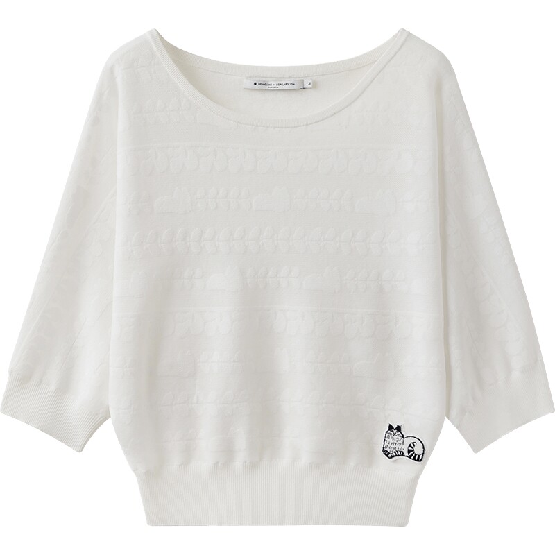 播夏季休闲宽松薄款提花圆领通勤半袖针织衫女BDS2SD2353