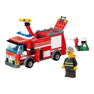 儿童乐消防车积木人仔员喷水机场启蒙救援云梯益智拼装礼物拼图高