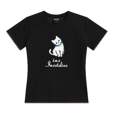 INSstudios可爱毛巾绣小猫短袖