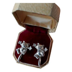 萌动物美洲狮要抱抱的小老虎崽小豹子能动通体925银耳环美洲豹