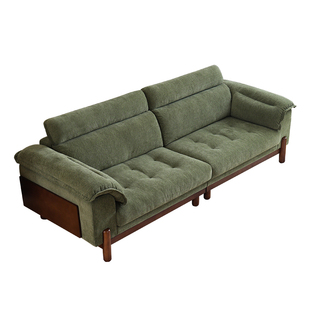 拉芙菲中古风雪尼尔可拆洗原木风复古绿实木布艺小户型客厅沙发