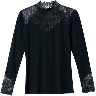 春秋新款半高领长袖蕾丝衫
