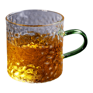 透明玻璃主人杯茶杯彩色男士茶具单杯带把日式锤纹个人专用品茗杯