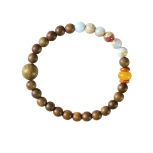 色达五明学院复古绿檀木串珠手链新中式拼色香味情侣亮面彩珠手串