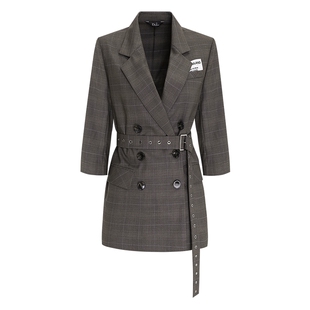 IDPAN西装外套秋季新款英伦风双排扣气质时尚配腰带西服上衣女