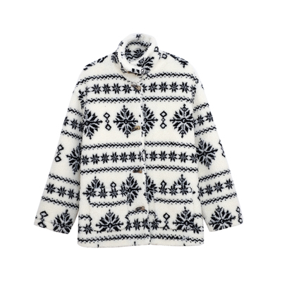 荒荒家 雪花毛绒茸外套2025冬季新款加厚保暖复古中长款开衫女