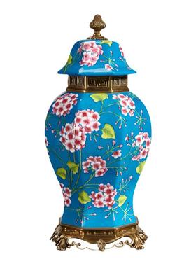 欧式风蓝色手工彩绘摆件储物罐