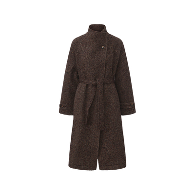 halfmoon X LOOKNOW2025秋冬新款咖色大翻领斜纹昵子外套女