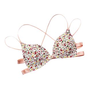 夏天前面扣的胸罩小胸聚拢无钢圈三根带美背露肩文胸性感豹纹内衣