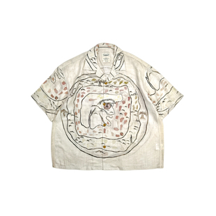 SONOFLOONG复古宽松印花短袖衬衫休闲古巴领亚麻手绘地图日系廓形