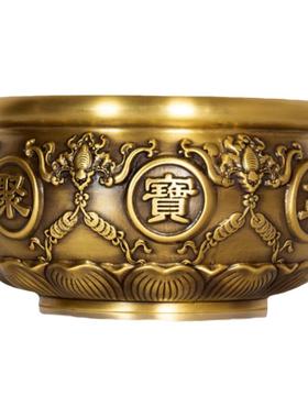 纯铜五福八卦聚宝盆摆件实心黄铜家居装饰品铜盆摆设开业礼品
