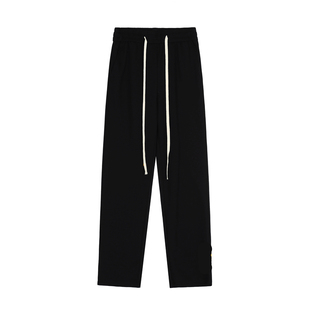 春夏休闲毛圈纯棉简约高街运动卫裤男阔脚直筒裤宽松垂感拖地长裤