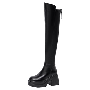 厚底过膝长靴女2026新款冬季加绒真皮骑士靴10CM弹力瘦瘦靴显腿长