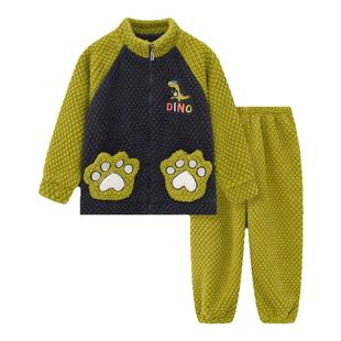 男童睡衣冬天加绒款法兰绒儿童家居服小童卡通拉链珊瑚绒加厚新款