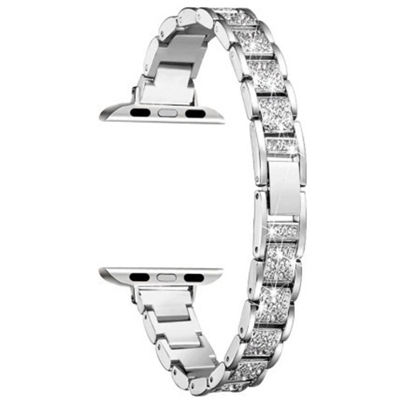 适用苹果手表6789不锈钢表带applewatchs10三珠镶钻表链小蛮腰s11