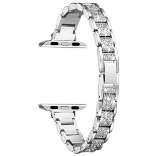 适用苹果手表6789不锈钢表带applewatchs10三珠镶钻表链小蛮腰s11