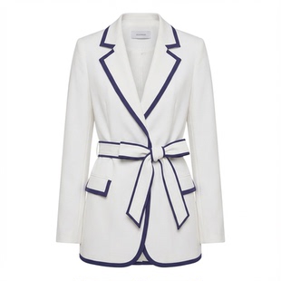 2026新款职场休闲百搭气质撞色包边收腰系带西装外套