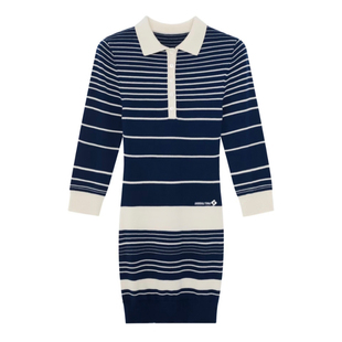 2025秋冬新款减龄百搭针织裙翻领条纹撞色长袖紧身弹力包臀连衣裙