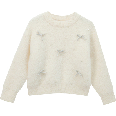 韩版立体蝴蝶结仿水貂绒毛衣