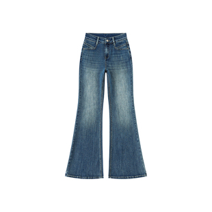 加绒加厚蓝色微喇牛仔裤女冬季新款胖妹妹mm高腰弹力显瘦喇叭裤子