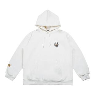 韦恩泽维尔大码连帽白色卫衣男女冬季加绒加厚宽松刺绣情侣款8077