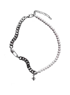 原创设计风古巴珍珠别针锁骨链