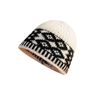 素单舍西费尔岛帽子女复古菱形针织冷帽秋冬季新款小众设计毛线帽