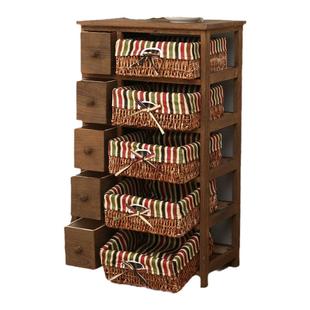 美式复古泡桐木新款简易实木十斗柜书柜藤编收纳柜高低床头柜包邮