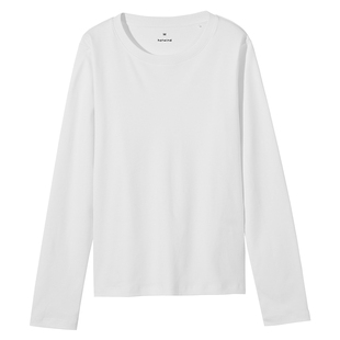 热风女士白色长袖T恤上衣2026年春季新款基础简约百搭长袖打底衫