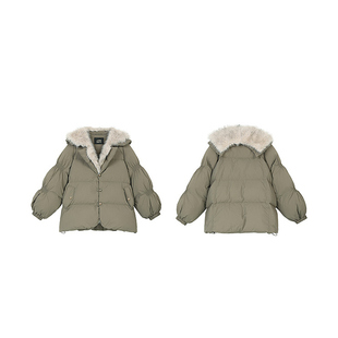 妖精的口袋复古大毛领短款羽绒服女2025冬新款新年战袍保暖厚外套