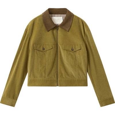 播商场同款撞色灯芯绒短外套女秋冬新款复古上衣BDS4WD3098