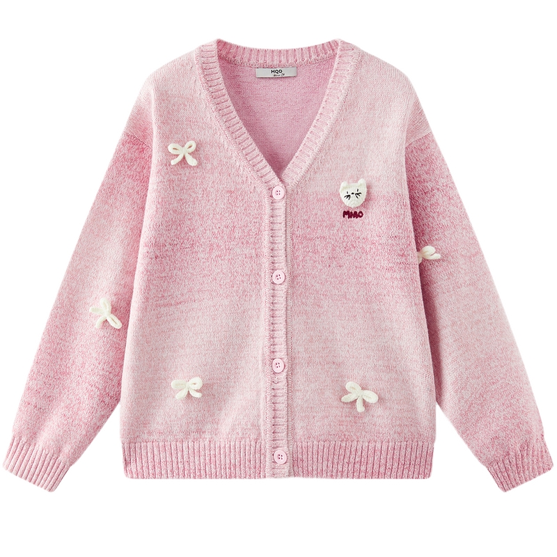 MQD童装女童渐变开衫毛衣2025秋季新款儿童韩版绣花宽松针织外套