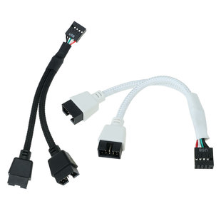 主板USB2.0一分二连接线9Pin拓展线主板HUB分线器双USB屏蔽线9针