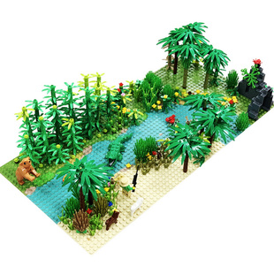 森林场景积木树木小草热带雨林丛林拼装玩具散件配件小颗粒400321