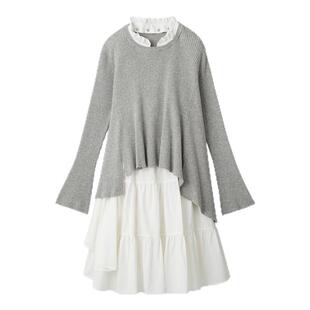 SNIDEL春夏款甜美木耳领不规则针织假两件连衣裙SWNO251016