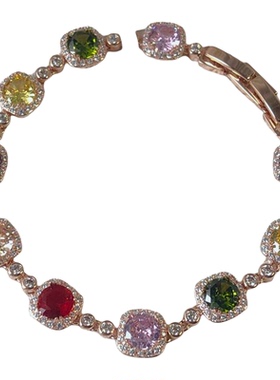 多巴胺宝石彩色手链锆石爆闪新款轻奢小众高级感时尚气质百搭手饰