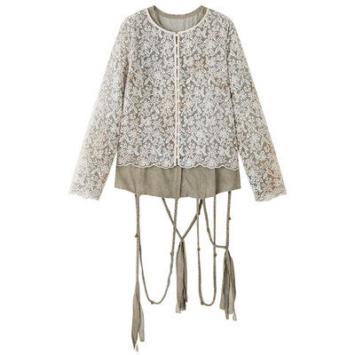 洛边设计师款复古蕾丝拼接外套