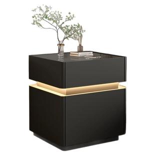 实木床头柜2025新款轻奢高级带灯指纹锁简约现代卧室床边储物柜子